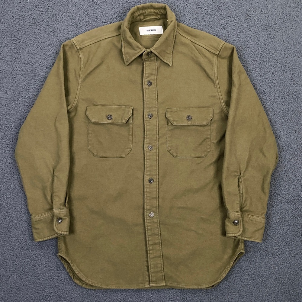 Buck Mason Work Shirt Mens XS Olive Chamois Flannel Flap Pocket Button Up